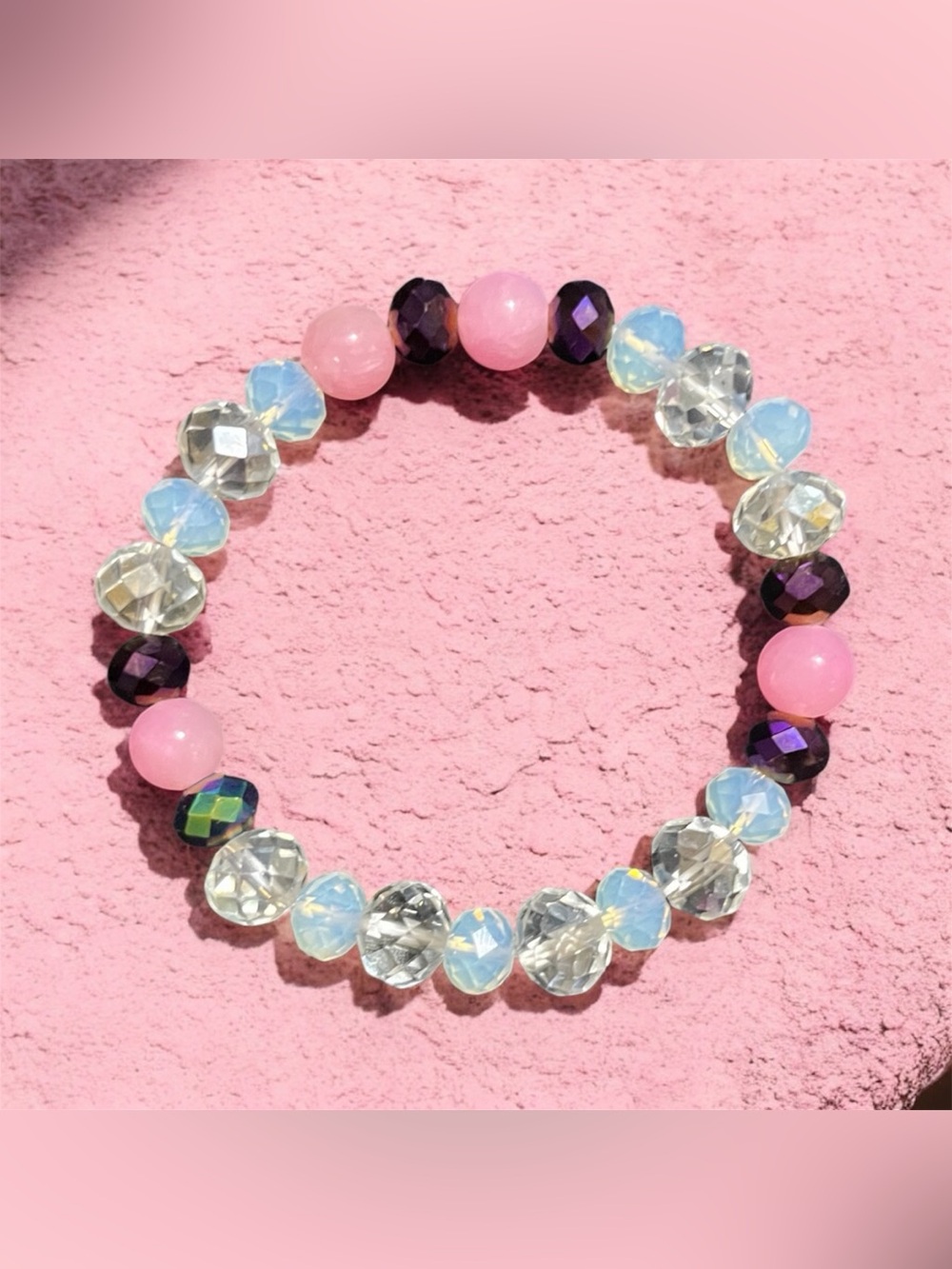 Handmade Pink, Clear & Purple Faceted Crystal Bracelet